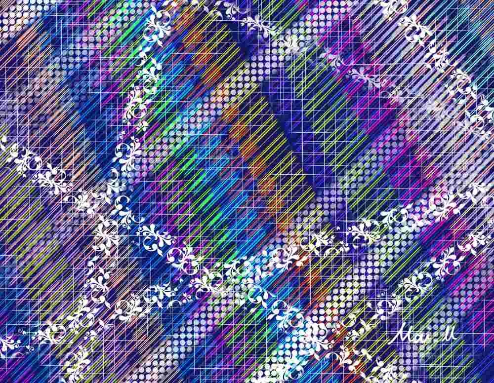 基本価格　10000JPYC　　春の雷ーSpring thunder　　好きな音楽を聴きながら、不安定な春の気候を描きました。カラフルな線を重ねていくのが面白かったです。