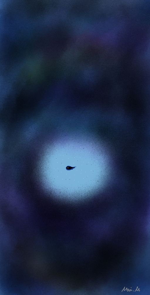 基本価格　10000JPYC　　孤独感ーSense of isolation　　人間は本当に辛いときほど孤立しがちだということを表現しました。中心のオタマジャクシは孤独を感じていますが、自分の力で辺りを照らせることにもうすぐ気づきます。