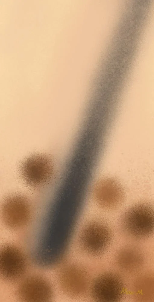 基本価格　5000JPYC　　タピオカミルクティーーTapioca milk tea　　暑い日に友達と一緒に出店で買って飲んだタピオカミルクティーを表現しました。甘くてもちもちのタピオカが美味しかったですが、ストローでは吸いにくいので、別で食べたいなと思いました。友達も同じことを思っていて、一緒に笑い合って楽しかった記憶です。