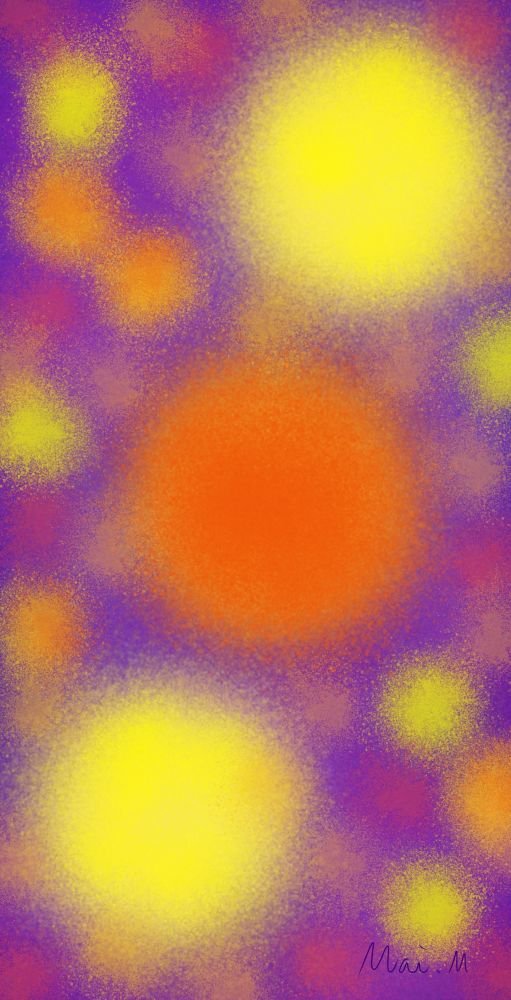 基本価格　5000JPYC　　ネオンーNeon　　ぼんやりしたブラシを使って色を重ねて、夜の街の光が輝いている様子を表現しました。この街は夜も人で賑わっています。