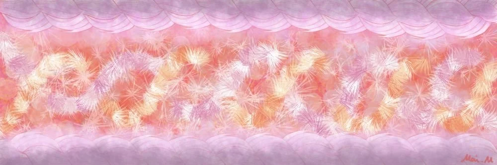 基本価格　20000JPYC　　ひもーString　　血管や遺伝子などの体の中にあるひものようなところをイメージして、生きているということを表現しました。遺伝子の図のようなねじれを、ふさふさのブラシで描いたところが気に入っています。