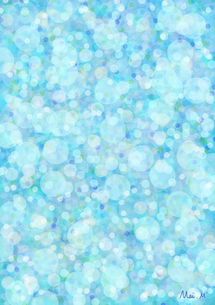 基本価格　5000JPYC　　サイダーーSoda pop　　様々な大きさの丸を描くことによって、爽やかにはじけるサイダーの泡を表現しています。清涼感を感じられるような色を選んでいます。