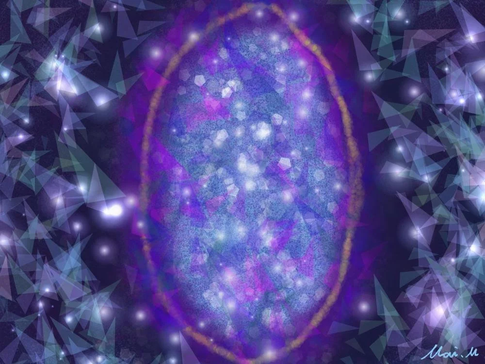 基本価格　20000JPYC　　殻を破るーMake a fresh start　　真ん中の丸いものは鏡をイメージしていて、その鏡が割れることで新しい自分になろうとしているのを表現しました。古い自分の殻を破って新しいことに挑戦していく気持ちです。