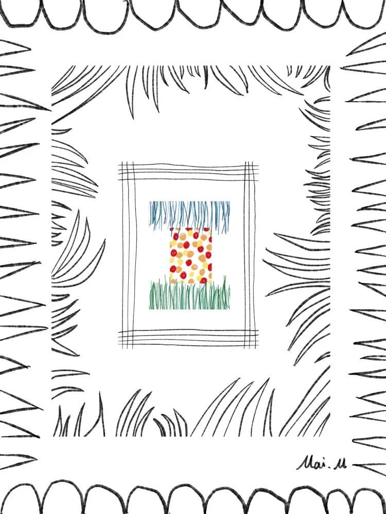 基本価格　5000JPYC　　フレームーFrames　　お店でたくさん額縁を見ることができたので、いつか私の作品もいろんな額で飾りたいと思った。今はまだ難しいけど、様々な額に負けない作品を作っていきたい気持ち。