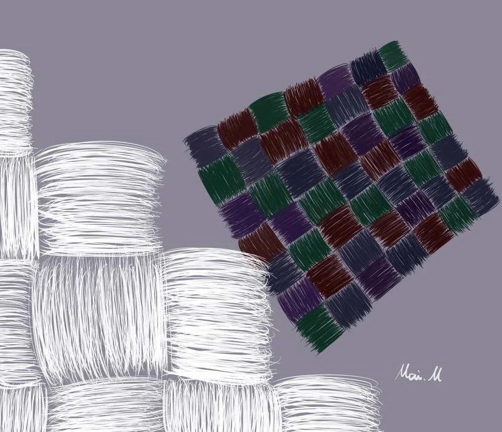 基本価格　10000JPYC　　たたむーFold　　たくさんの繊維が何十にも重なって面を作っていくように描きました。畳のような繊維の流れを意識しています。