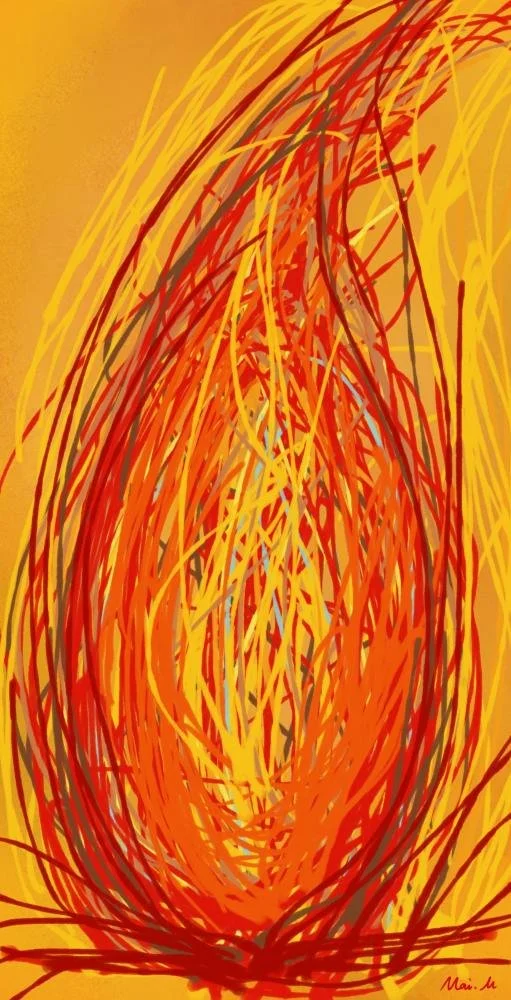 基本価格　10000JPYC　　命の炎ーFlame of life　　勢いよく思うままにペンを走らせて、強い生命力を表現しました。いろんな色を使って人生の深さを表しました。