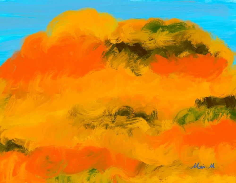 基本価格　10000JPYC　　紅葉ーAutumn Leaves　　ドライブ中に見た色づく秋の山と晴れた空。どの山も鮮やかで、とても綺麗だった。色合いがかぼちゃのサラダみたいで美味しそうと思った。