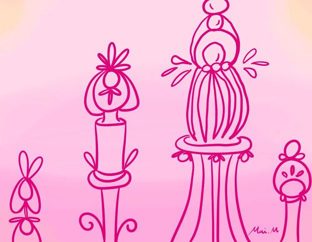 基本価格　5000JPYC　　香水ビンーPerfume bottles　　いい香りのする香水ビンが並んでいて、どれを選ぼうか迷っている様子です。ビンの蓋からすでに優しくて甘い香りが漂ってきているところです。