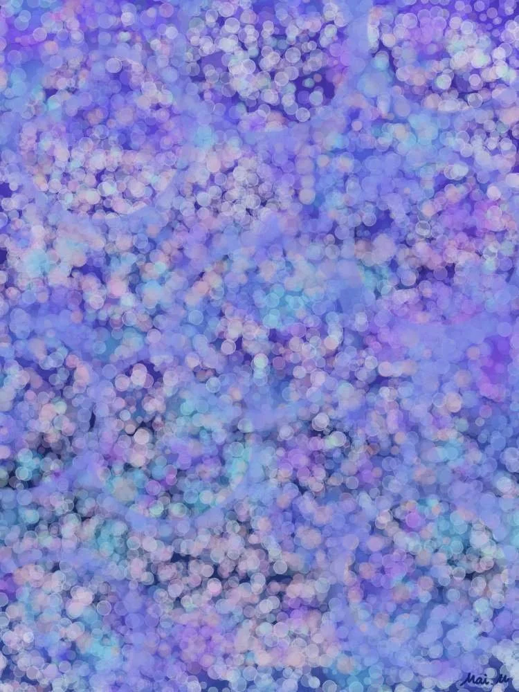 基本価格　5000JPYC　　雨季の花ーRainy Season Flowers　　雨の季節に咲く、紫陽花と湿った空気をイメージして描きました。じめっとした梅雨の空気の中に土の匂いが混じっている場所に咲いている花に心が動かされる様子です。