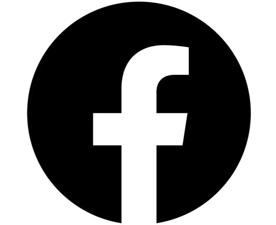 Facebook logo with white lowercase 'f' on a black circular background.