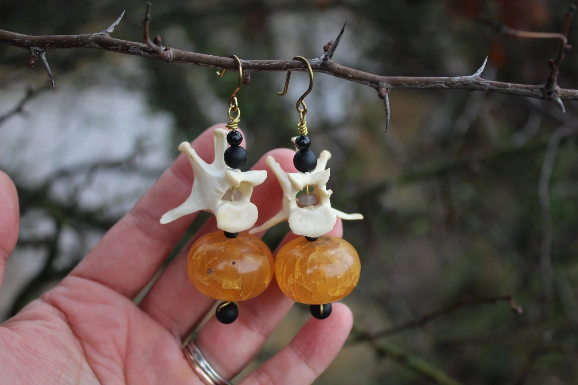 ꩜ Chunky Fox Spine Bone Earrings