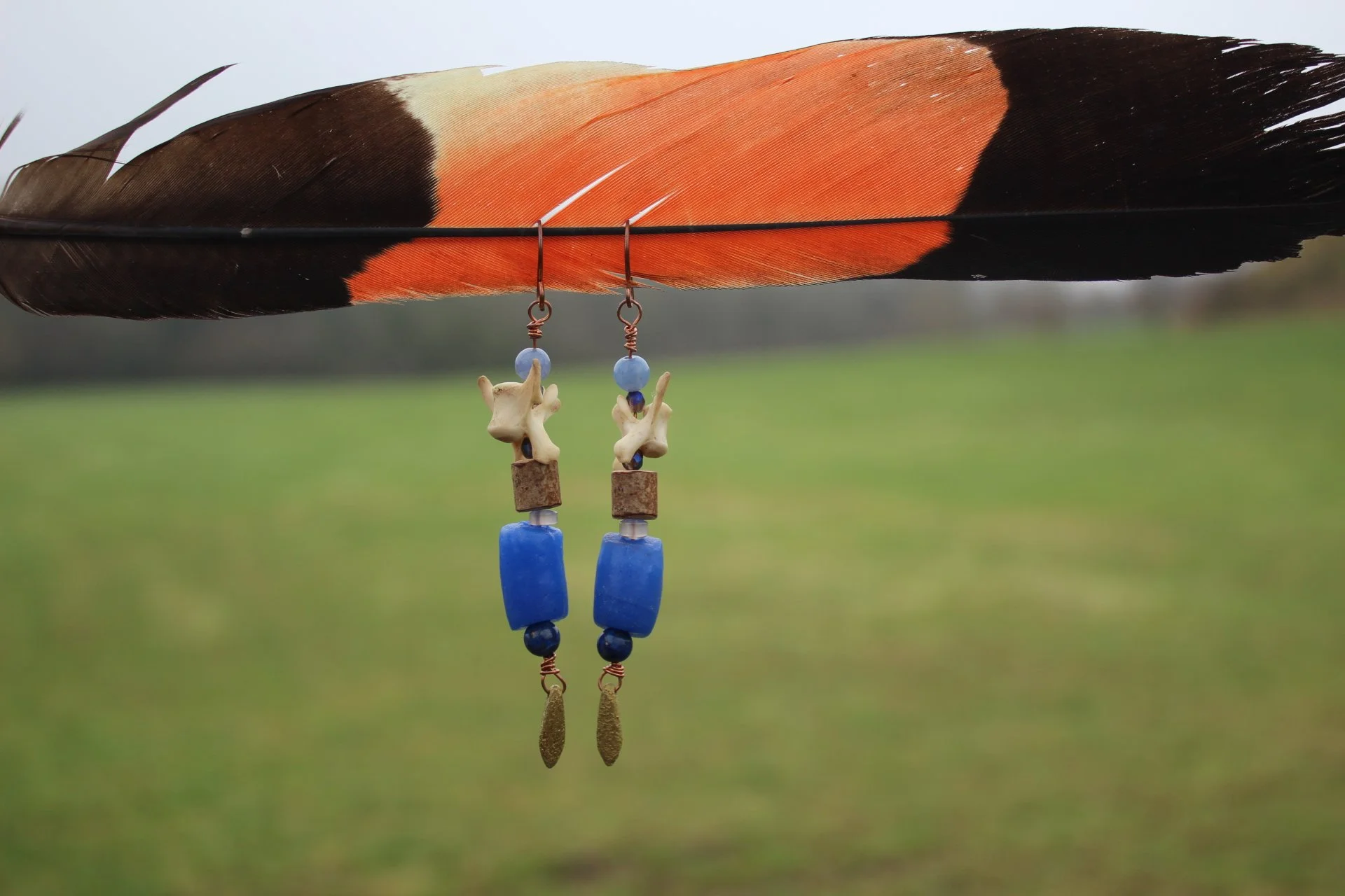 ꩜ Fox Bone & Ash Wood Earrings