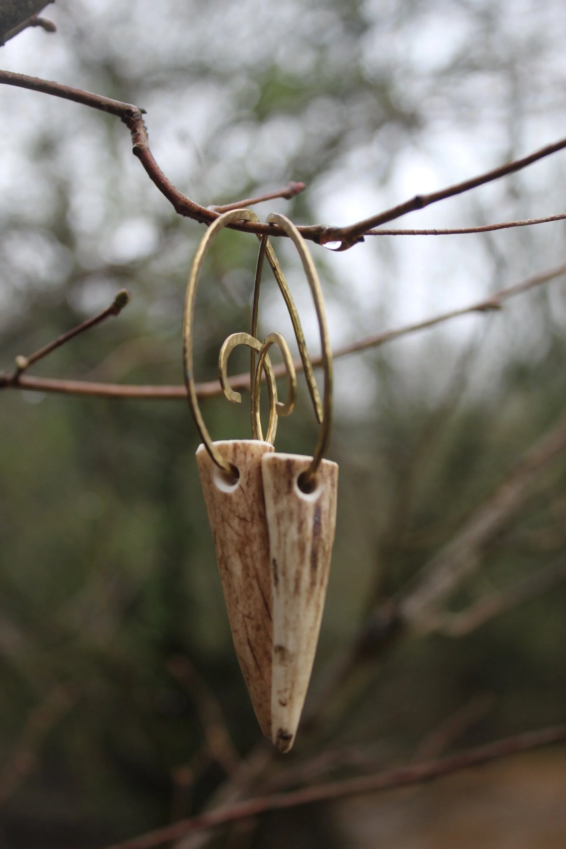 ꩜ Stag Antler & Spiral Hook Earrings