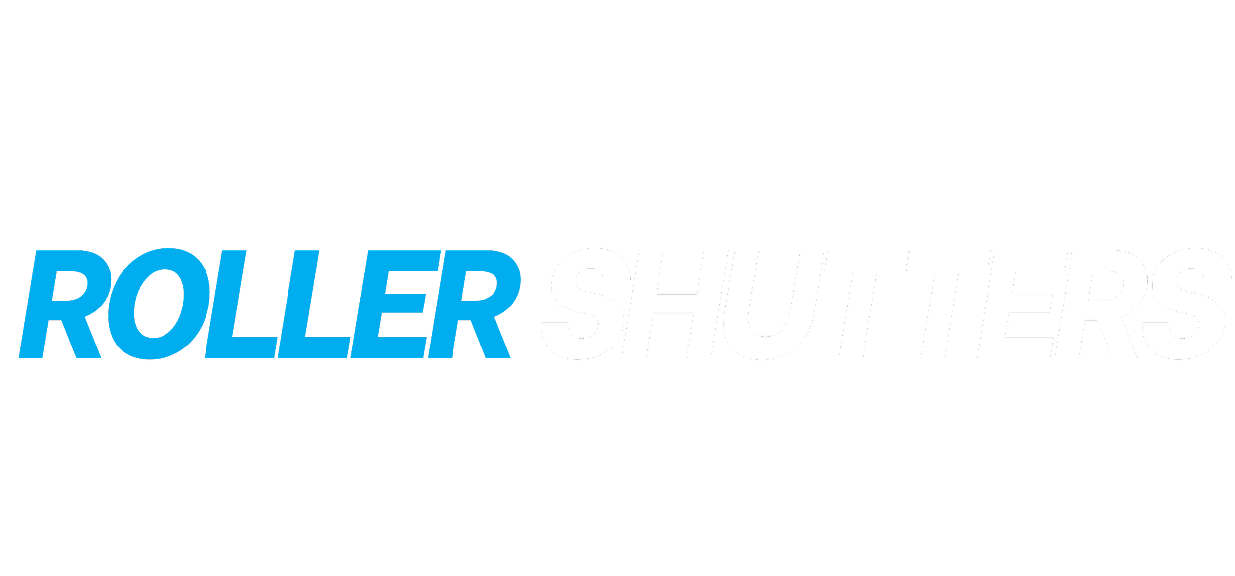 Text logo reading 'ROLLER SHUTTERS' with 'ROLLER' in blue and 'SHUTTERS' in white on a black background.