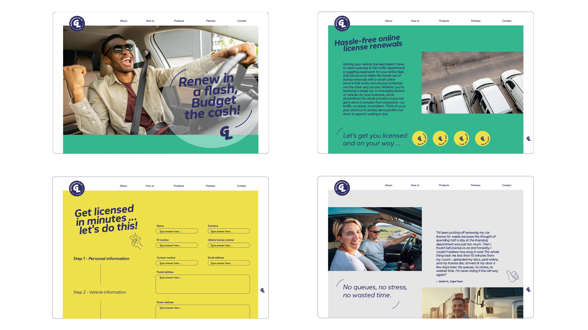 GetLicense.co.za online web portal branded design layouts for easy and convenient access and hassle-free vehicle license renewals.