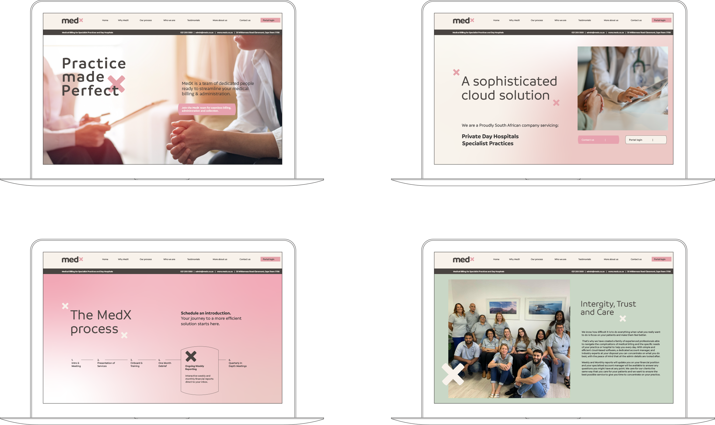 MedX website design layouts showcasing different page design layouts with the new branding.