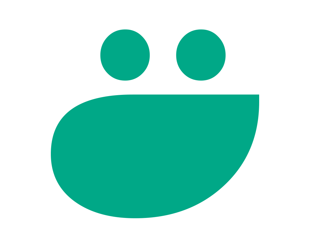 A minimalist vector drawing of a stylized face with two circles for eyes and a large curved shape for the mouth or face outline.