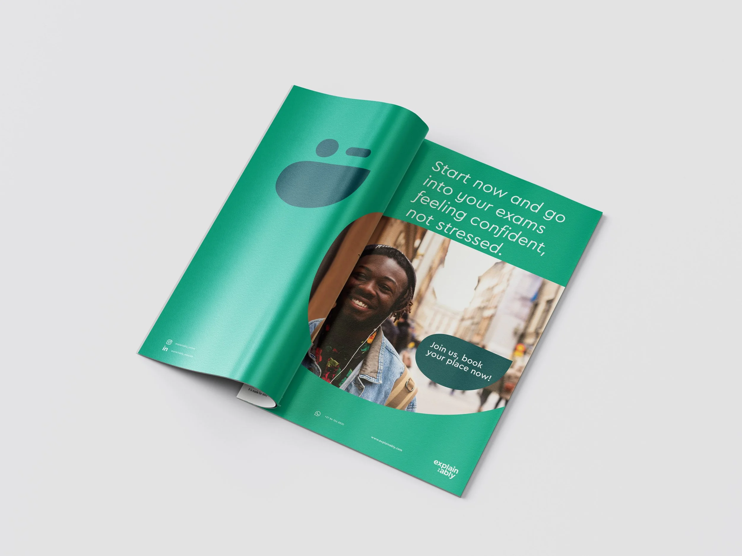 Printed magazine advertisement selling the Explain:ably online courses to potential learners.