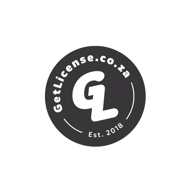 Black and gray logo with the text "GetLicense.co.za" and "Est. 2018" surrounding a stylized "GL" at the center.