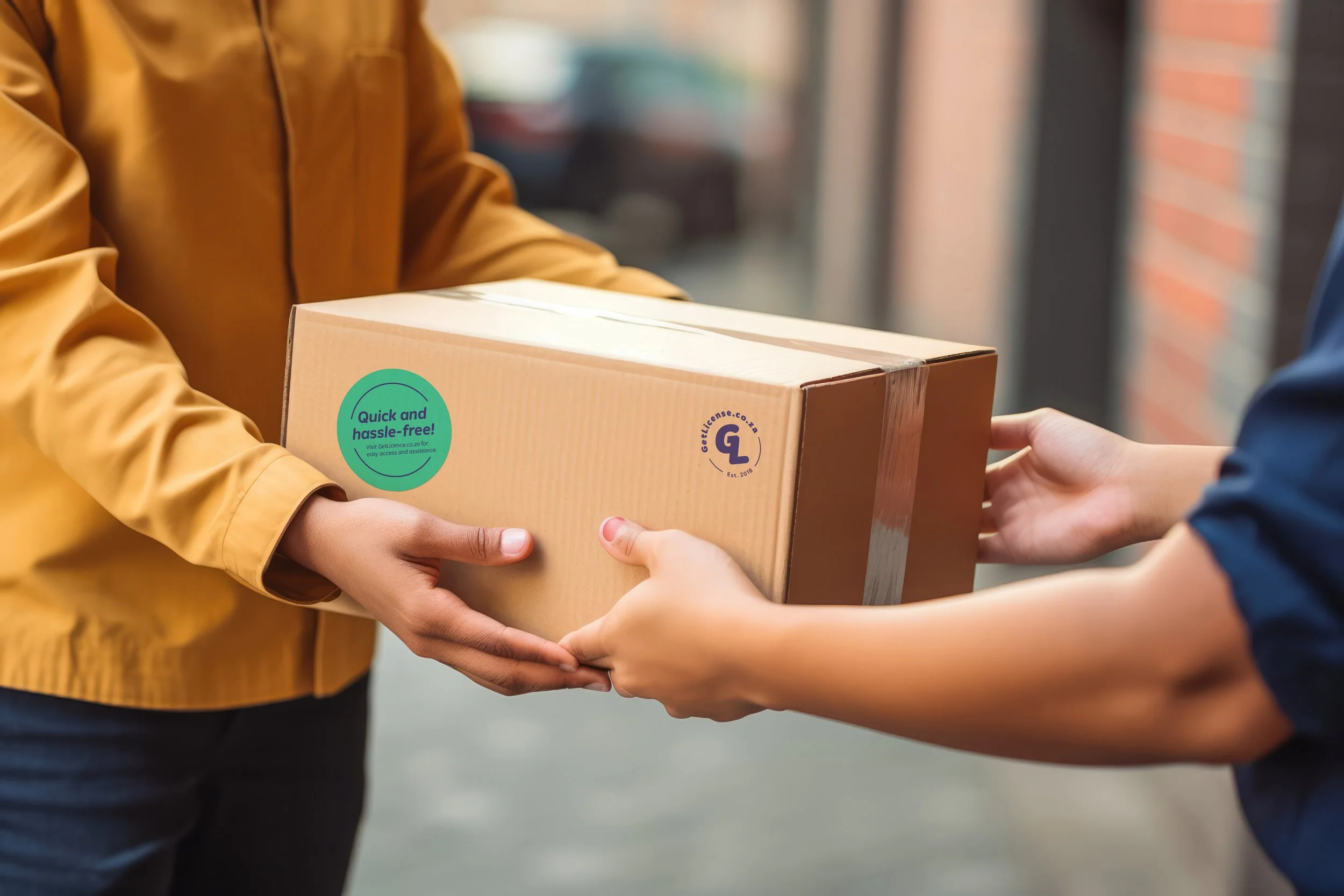 GetLicense.co.za branded packaging conveniently delivered by the friendly delivery staff.