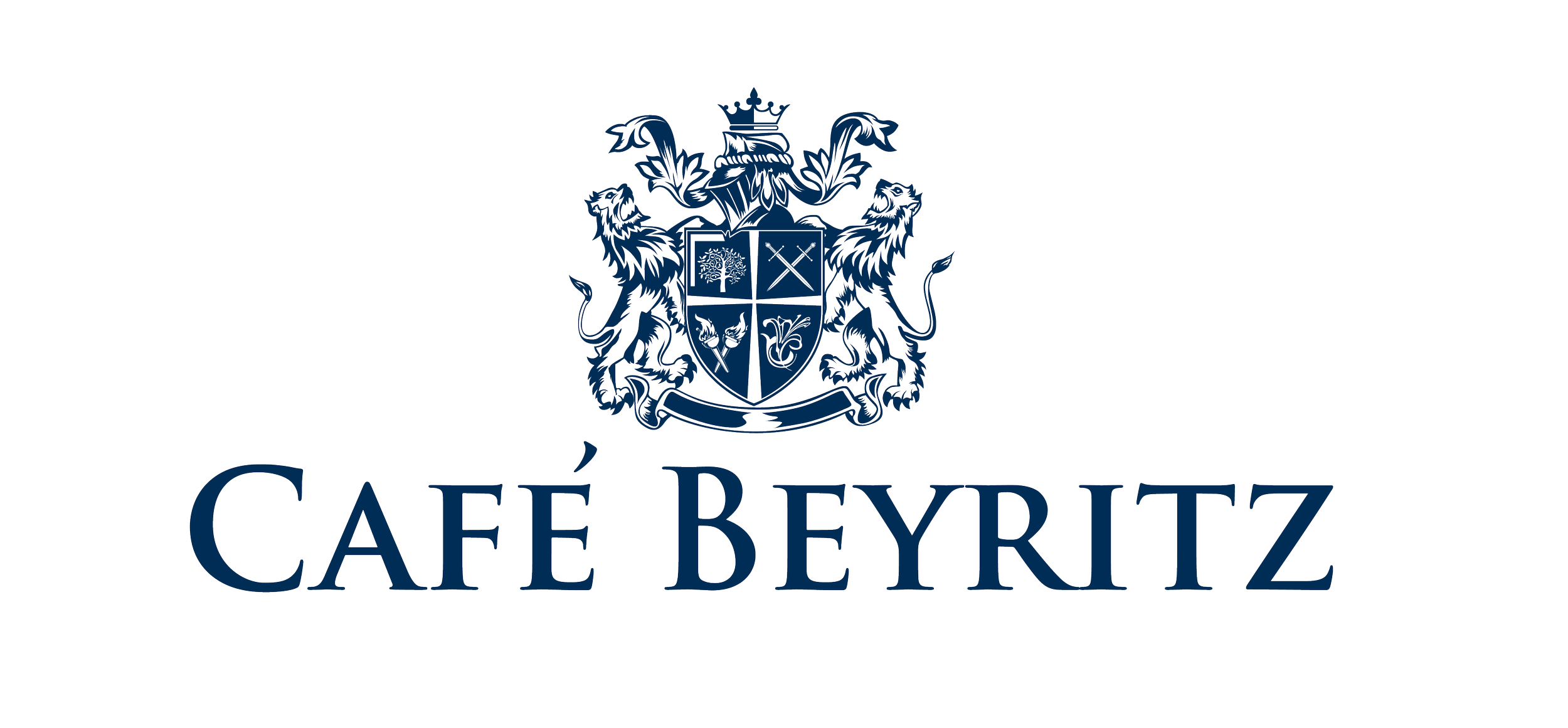 Café Beyritz logo featuring a heraldic crest with two lions, a shield divided into four sections, and the store name 'Café Beyritz' beneath.