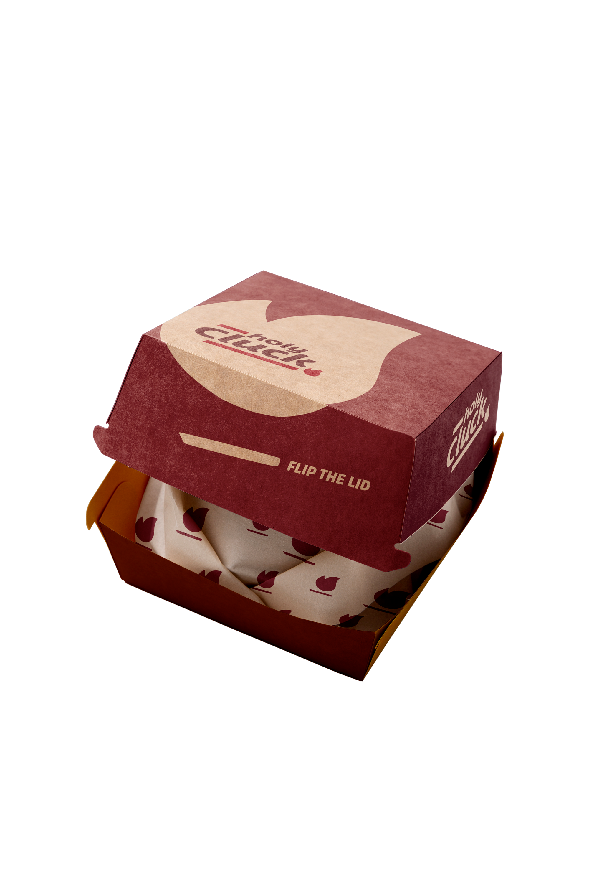 Open McDonald's fries container with paper wrapping inside, with the lid flipped open showing the top branding.