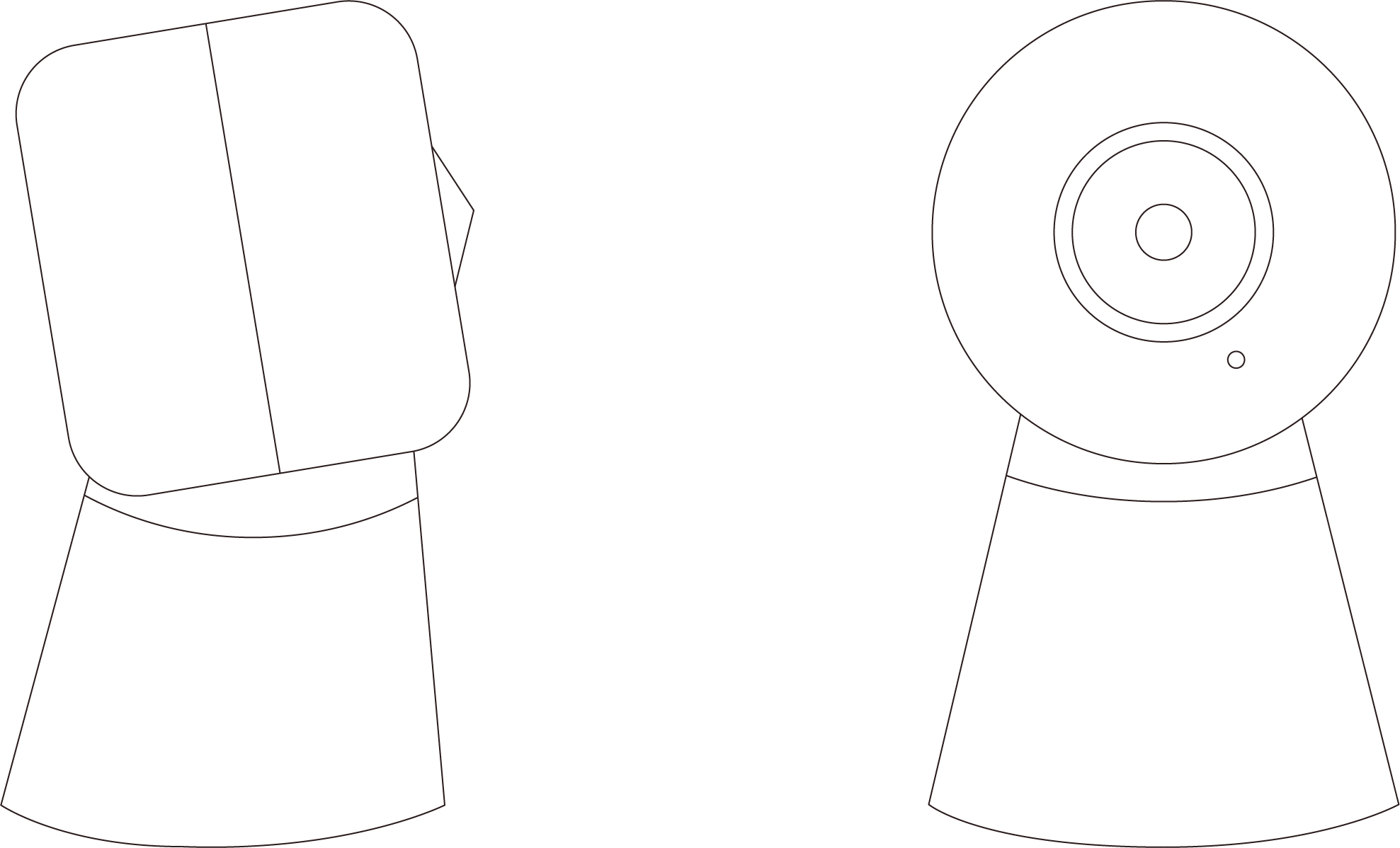 Line drawing of a person holding a smartphone in one hand and a camera in the other, with the devices' screens and dials visible.