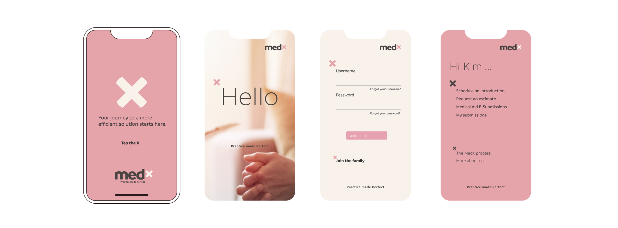 MedX online app screen designs with newly branded assets and easy UI and UX for the online app.