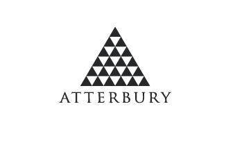 A black logo featuring a pyramid made of small triangles with the word 'Atterbury' below it.