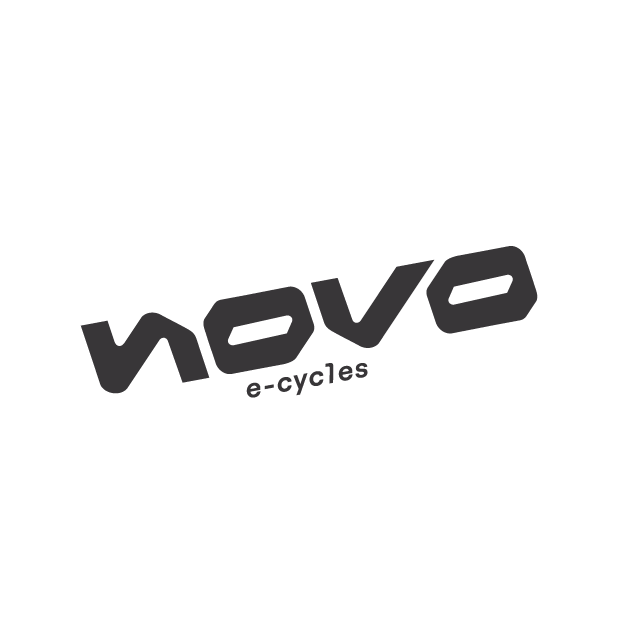 Black background with the word 'novo' in large gray letters and 'e-cycles' underneath in smaller text, forming a logo.