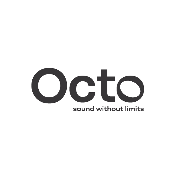 Logo with the text 'Octo' and the slogan 'sound without limits' underneath.