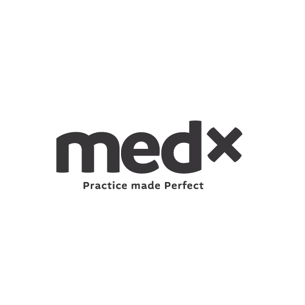 Medx logo with slogan 'Practice made Perfect' underneath.