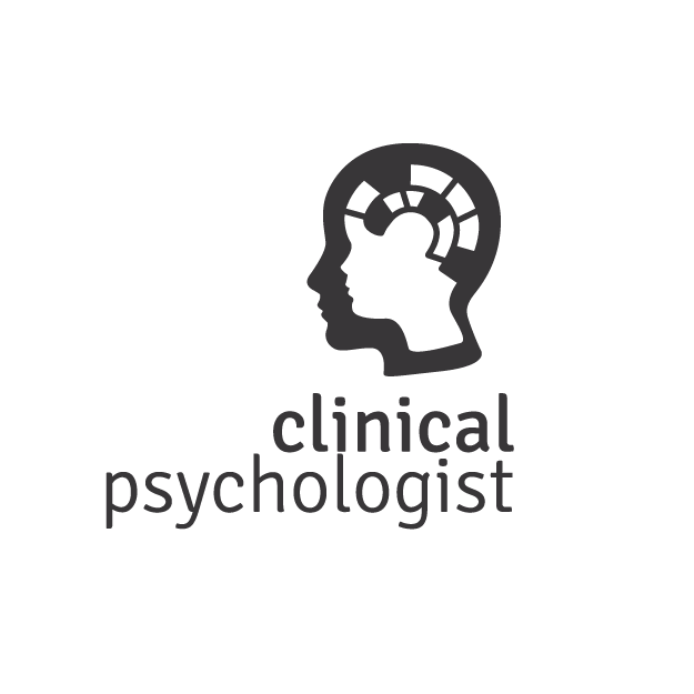 Logo featuring a silhouette of a person's head with a brain made of abstract shapes, accompanied by the text 'clinical psychologist' in lowercase.