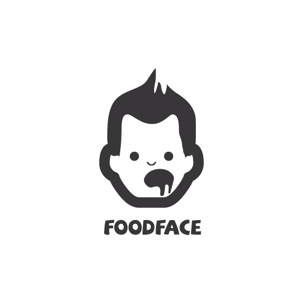 Cartoon face of a person eating food, with the word 'FOODFACE' below it.