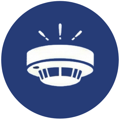 Icon of a smoke detector with alarm signals.