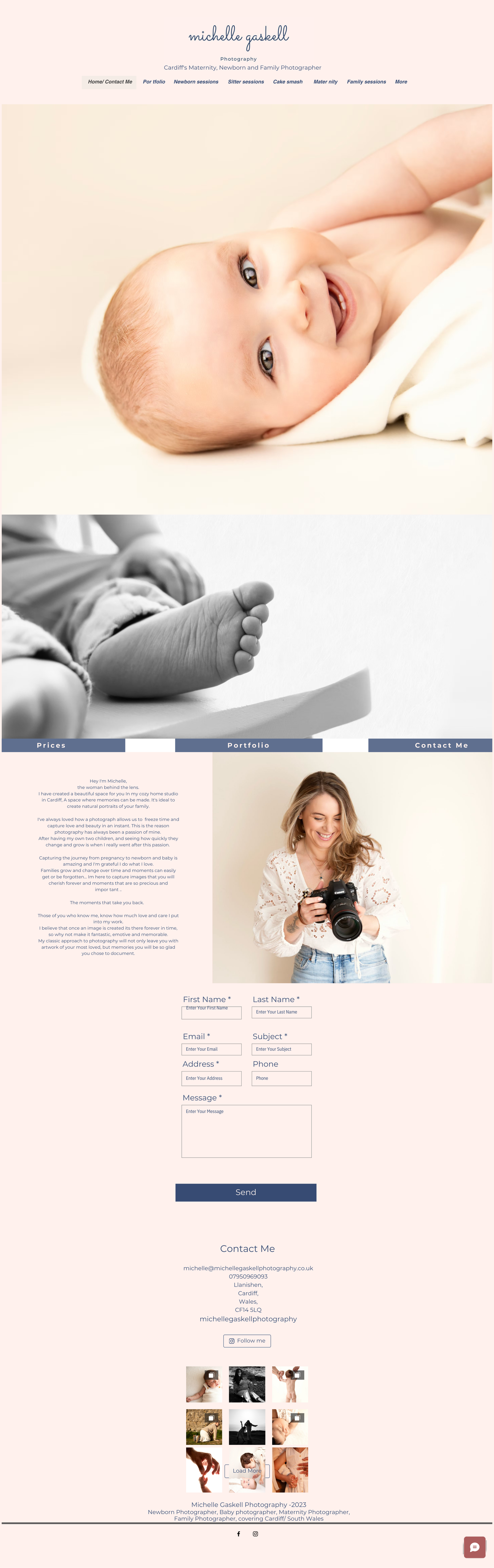The original Michelle Gaskell Photography DIY website layout which lacked a clear booking path and a streamlined portfolio.