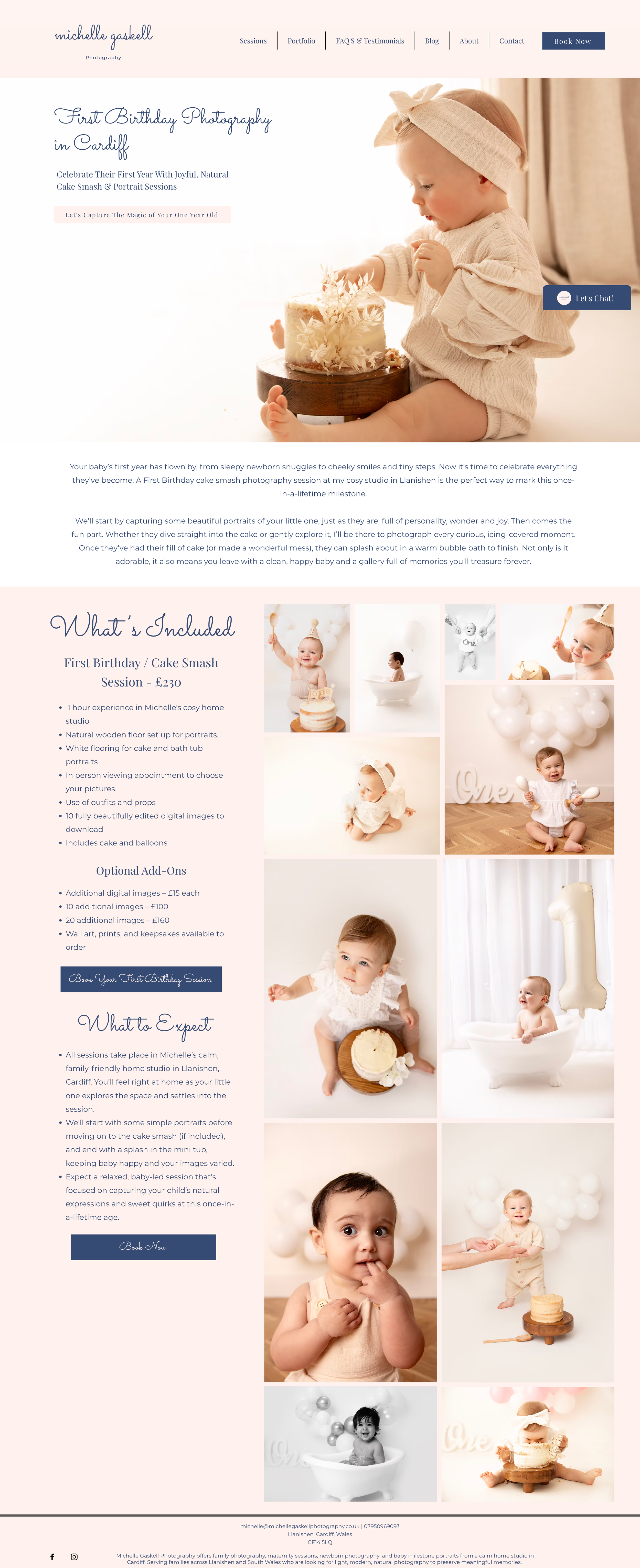 The redesigned Michelle Gaskell Photography internal portfolio page, showing a streamlined and professional layout for cake smash photography sessions.