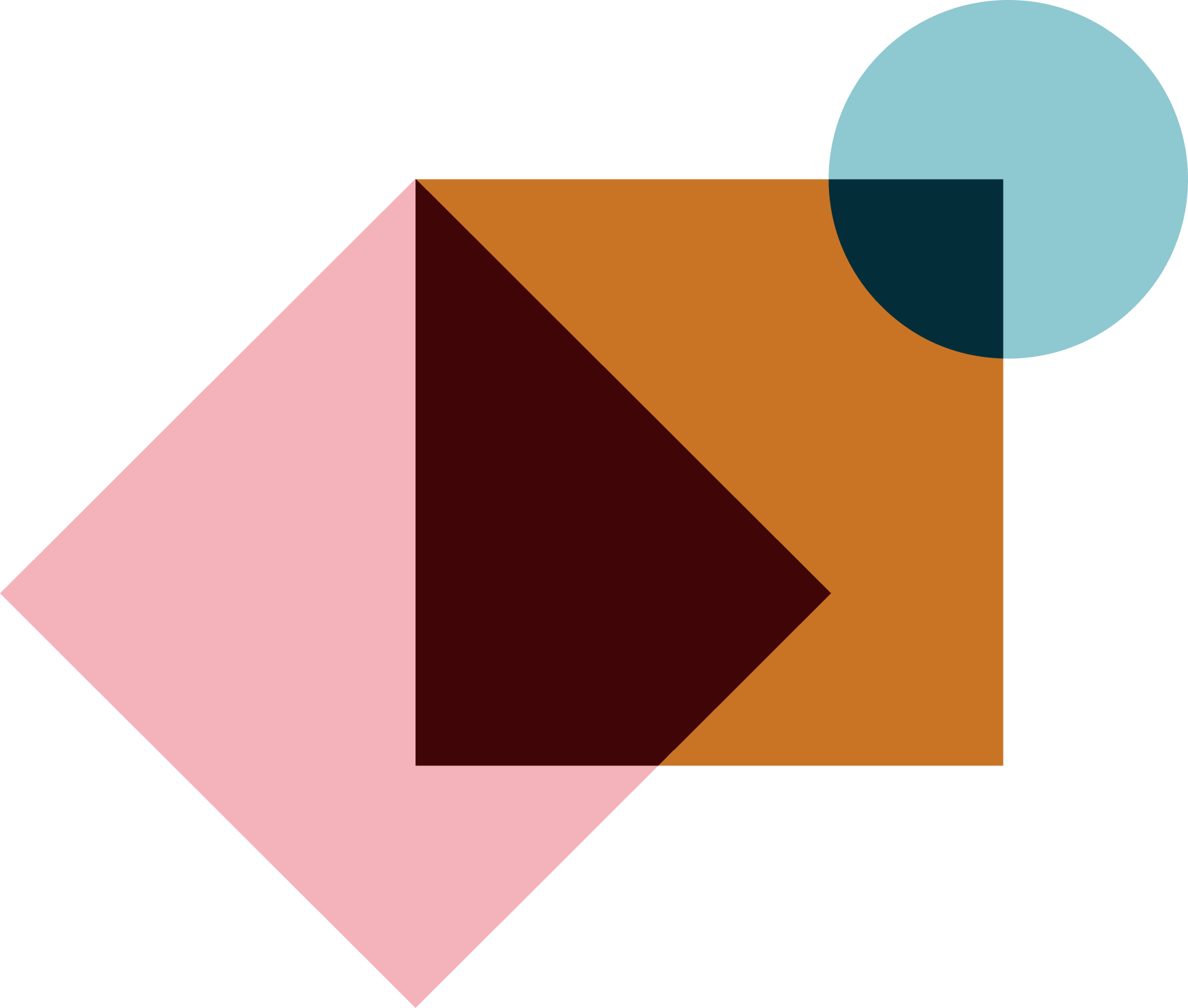 A geometric infographic with overlapping colored shapes including a pink diamond, a dark red diamond, an orange square, and a blue circle at the top right corner.