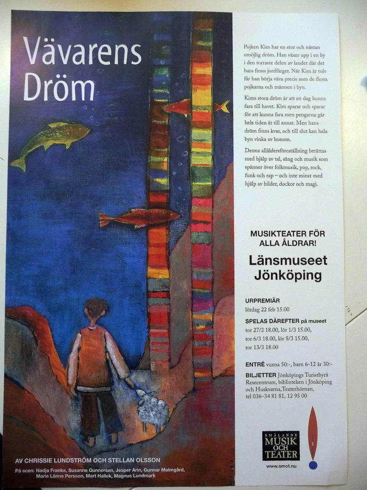 Affisch från föreställningen Vävarens Dröm med tillhörande text