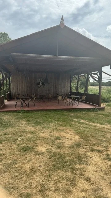 Covered pavilion by the lake