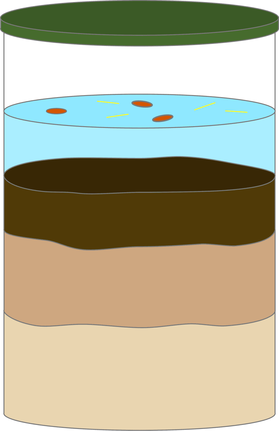 Diagram showing the layers of soil underground, with roots and underground water, and a top green grass layer.