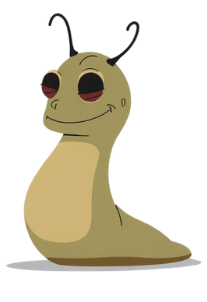 Cartoon caterpillar with a friendly expression, large black eyes, and antennae.