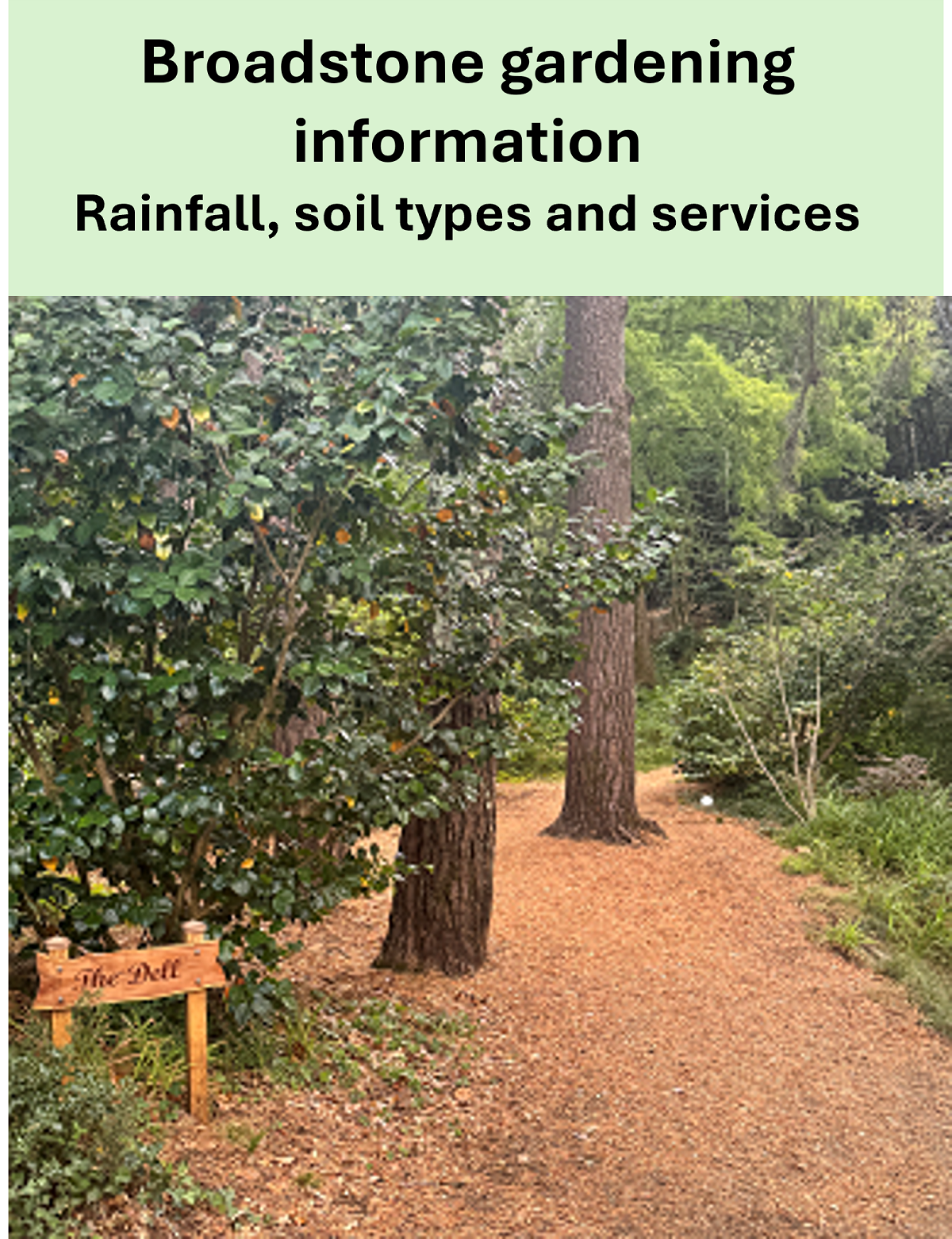 Broadstone local gardening information including rainfall data, forecasts, local gardening service providers and plant suppliers. Picture - The Dell, Broadstone Rec