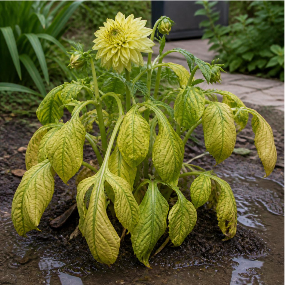 Overwatering (Root rot) - Leaves feel soft, limp and "mushy" rather than crisp — the key giveaway. Yellowing often starts with the older, lower leaves first. Wilting that does not recover even after more water is a red flag: the roots may have been d