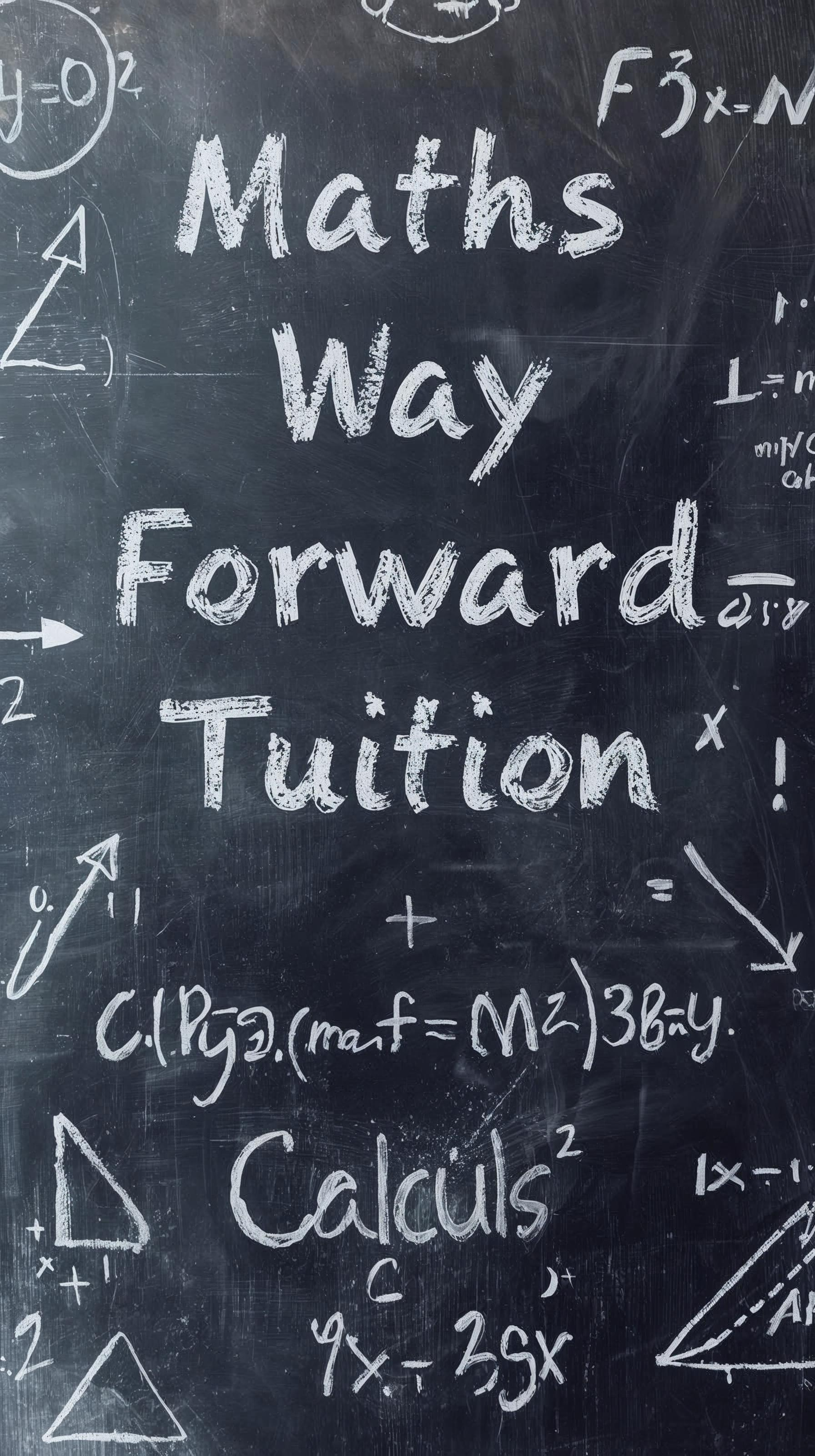 A blackboard with chalk writing that says 'Maths way forward' and includes various mathematical formulas, diagrams, and equations.