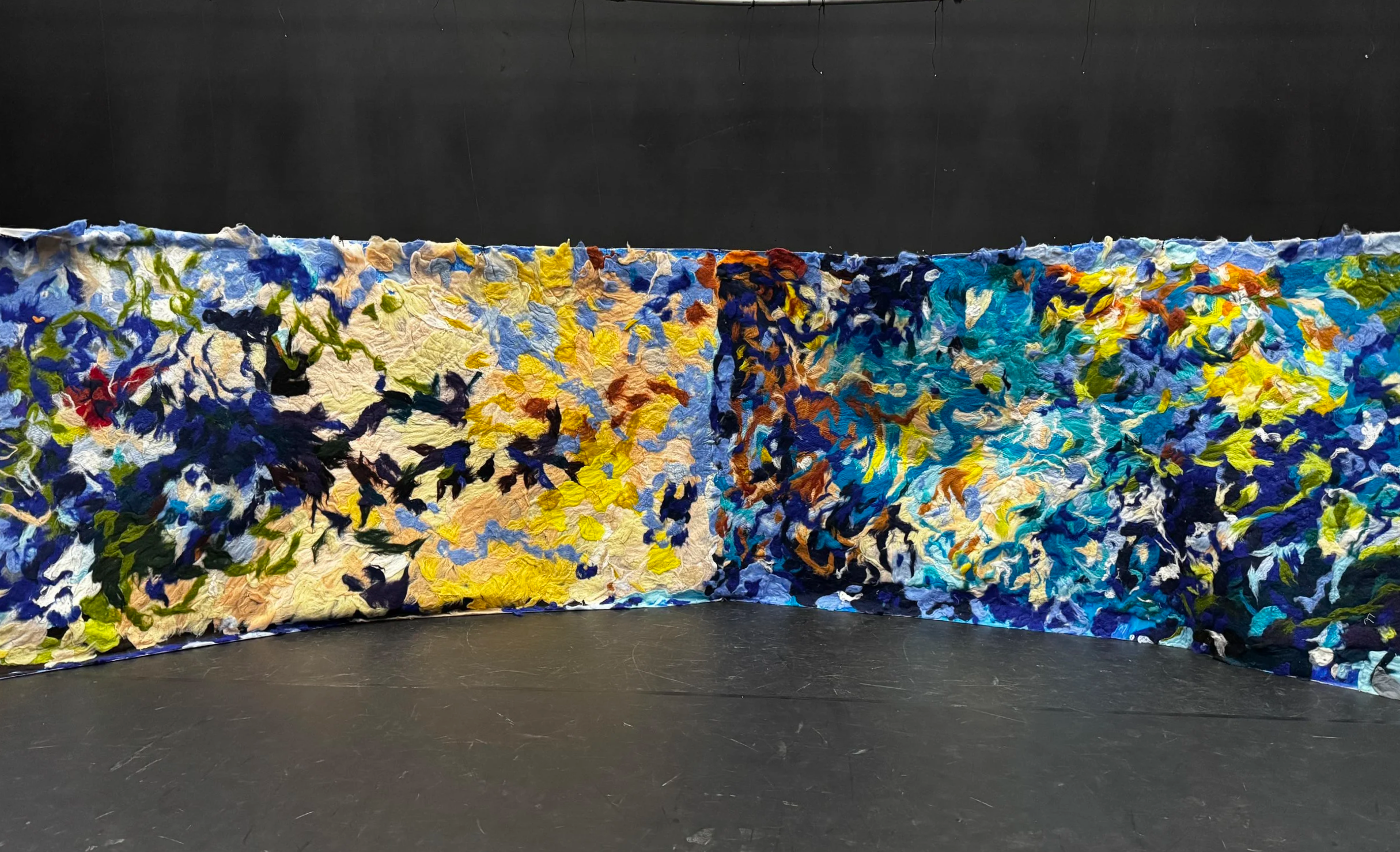 “ 1”, 110 x 2,2 m,  felted tapestry, wool, cotton canvas, 2025