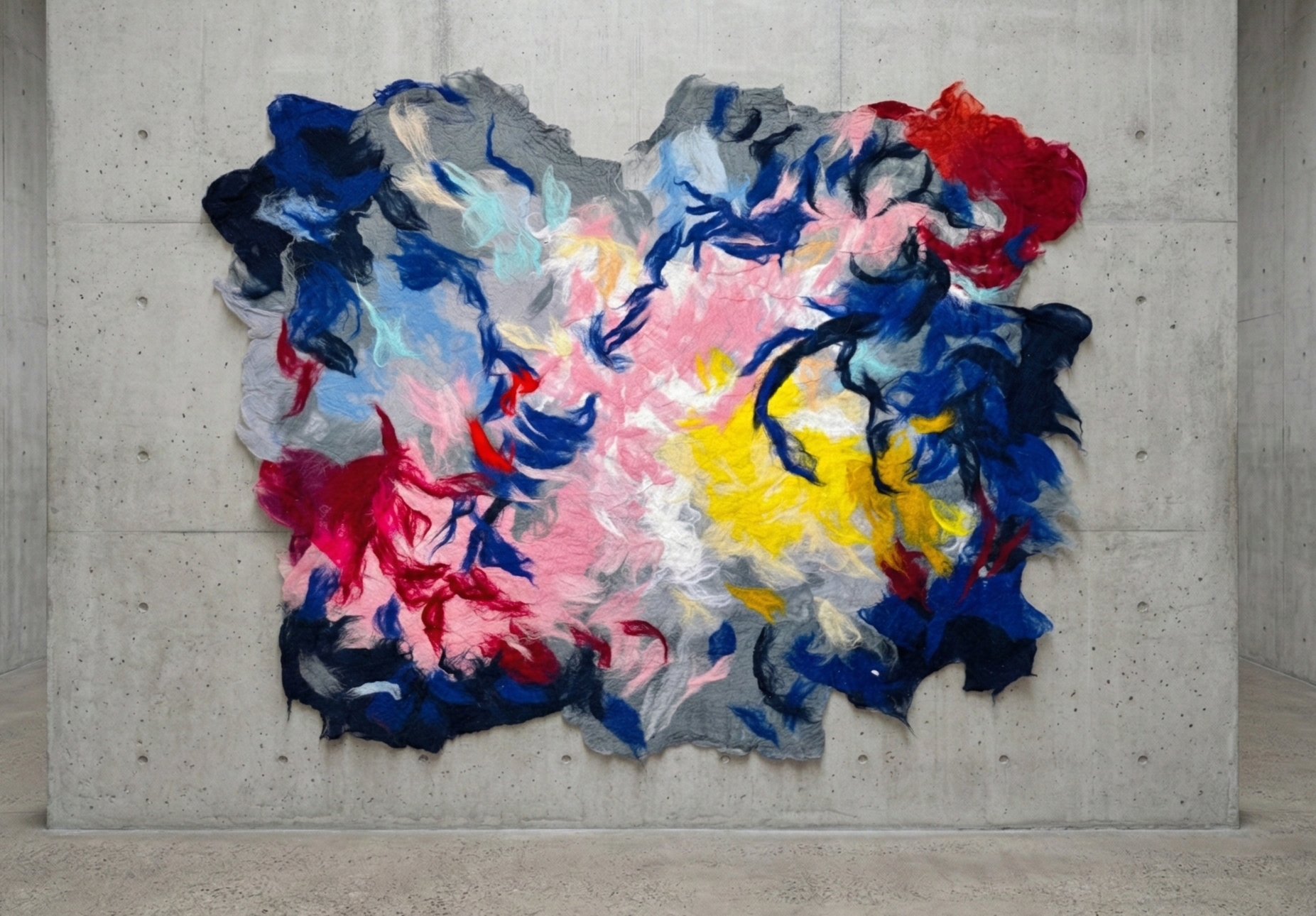  “Nebula fragment” wet felted wool tapestry, 210 x 180 cm, wool, canvas, 2025