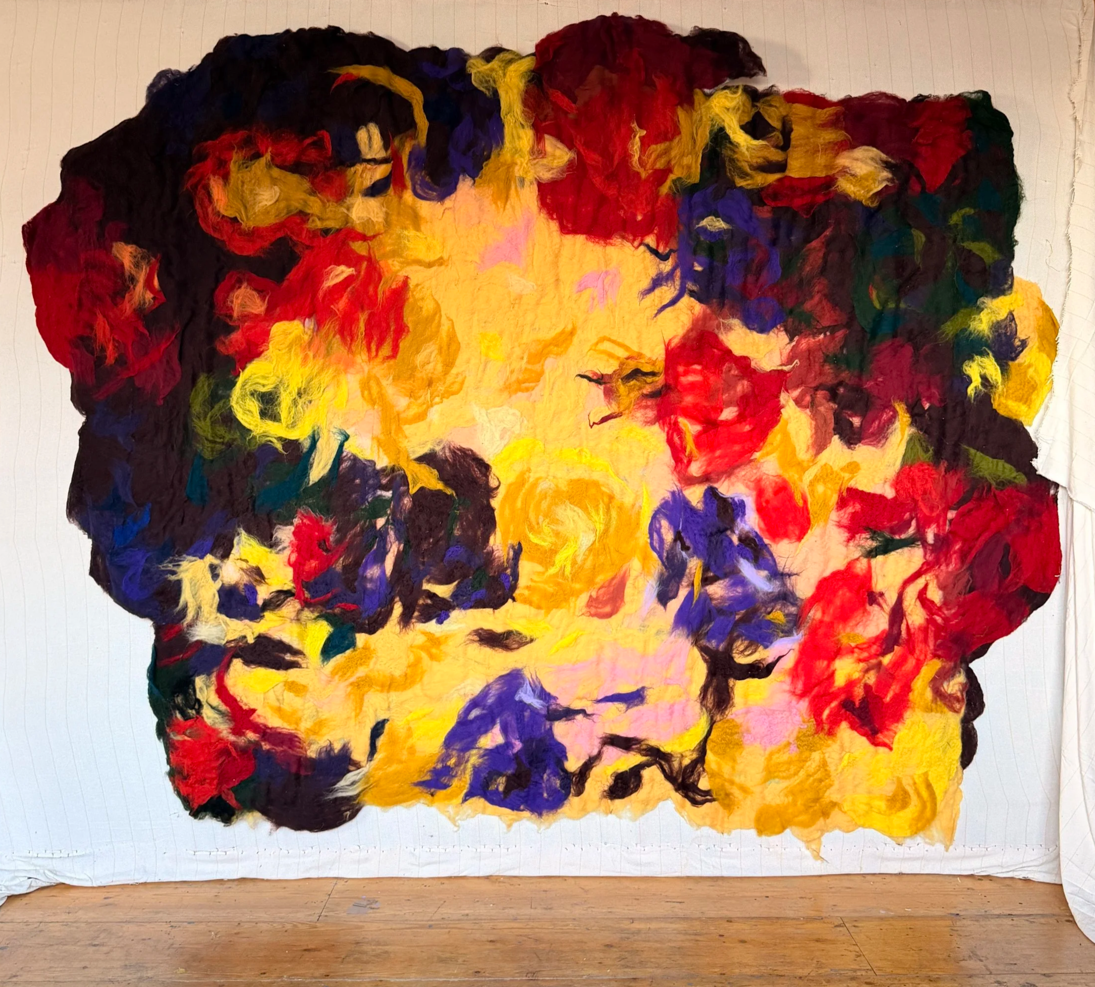  “Embers” felted tapestry, 220 x 180 cm, wool, canvas, 2025