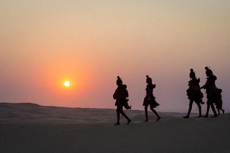 Himba Silhouette, Sand Dunes, Namibia