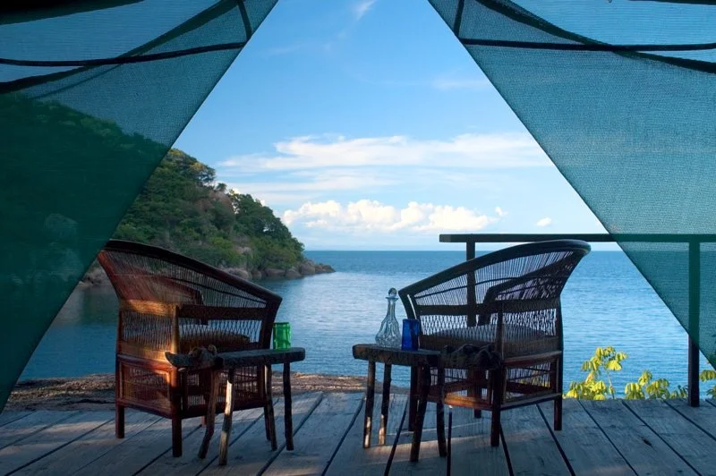 Stunning views of Lake Malawi from an island lodge room in Lake Malawi National Park, Malawi